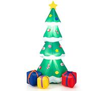 COSTWAY Decorazione Gonfiabile di Natale 180 cm, Albero di Natale Gonfiabile con 3 Scatole Regalo, Luci LED e Soffiatore Incorporato, per Prato, Casa, Festa