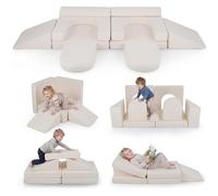 COSTWAY Divano da Gioco per Bambini Trasformabile, Poltrona Modulare a 10 Pezzi, Tessuto Suede e Schiuma ad Alta Elasticità, Divanetto per Bambini 3+ Anni, per Camerette, Soggiorno e Studio (Beige)