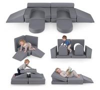 COSTWAY Divano da Gioco per Bambini Trasformabile, Poltrona Modulare a 10 Pezzi, Tessuto Suede e Schiuma ad Alta Elasticità, Divanetto per Bambini 3+ Anni, per Camerette, Soggiorno e Studio (Grigio)