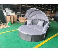 COSTWAY Divano Rotondo da Giardino, Isola Prendisole in Vimini con Tettuccio Retrattile, Divano Modulare con Sedute Separate e Cuscini, Divano per Giardino Terrazzo Piscina (Grigio)