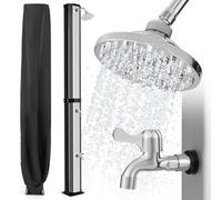 COSTWAY Doccia Solare da Giardino 60 Litri e 227 cm, Doccia da Esterno con Soffione e Rubinneto 60°C Senza Collegamento di Alimentazione, Doccia per Piscina con Custodia Prottetiva (Nero+Argento)