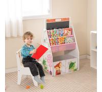 Costway Doppio lato cavalletto per bambini e stazione di gioco, Set tavolo e sedia con lavagna bianca e lavagna magnetica Bianco