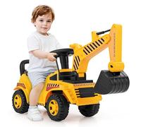 COSTWAY Escavatore a Spinta Cavalvabile per Bambini, Ruspa Giocattolo con Benna da Scavo Suono e Spazio di Stoccaggio, Veicolo da Costruzione per Bambini 19-36 Mesi (Stile 4)