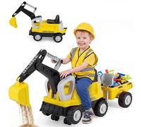 COSTWAY Escavatore Cavalcabile per Bambini 3 Anni+, Rimorchio Rimovibile