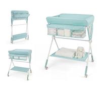 COSTWAY Fasciatoio Pieghevole per Bambini, Fasciatoio Portatile con Altezza Regolabile a 3 Livelli, Fasciatoio Neonato con Ruote di Bloccabili, Ripiano, Porta Asciugamani, per 0-12 Mesi (Verde)