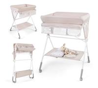 COSTWAY Fasciatoio Pieghevole per Bambini, Fasciatoio Portatile con Altezza Regolabile a 3 Livelli, Fasciatoio Neonato con Ruote di Bloccabili, Ripiano, Porta Asciugamani, per 0-12 Mesi (Beige)