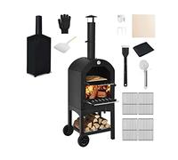 COSTWAY Forno per Pizza da Esterno con Ruote, Forno a Legna da Esterno con Copertura Protettiva, Pala per Pizza, Griglie e Pietra per Pizza, per BBQ, Campeggio e Festa (Modello 5)