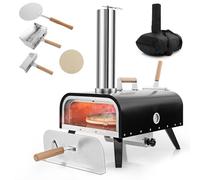 COSTWAY Forno per Pizza Portatile, Forno da Esterno con Pietra per Pizza Rotante a 360°, Termometro e Copertura Impermeabile, in Acciaio Inossidabile, per BBQ, Campeggio e Festa (Modello 7)