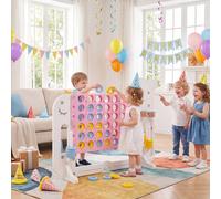 Costway Forza 4 gigante altezza regolabile per bambini, Gioco 4 in linea 42 pedine pallone basket 2 palline mazza golf 3 anelli 2 portabicchieri Rosa