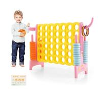 COSTWAY Forza 4 Gigante, Forza Quattro per Bambini con Canestro, Palla, 5 Anelli e 42 Piedine, Giochi Educativi da Esterno ed Interno per Vacanze e Feste, Ideale per Bambini +3 Anni (Rosa e giallo)