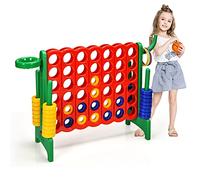 COSTWAY Forza 4 Gigante, Forza Quattro per Bambini con Canestro, Palla, 5 Anelli e 42 Piedine, Giochi Educativi da Esterno ed Interno per Vacanze e Feste, Ideale per Bambini +3 Anni (Verde)