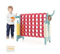 COSTWAY Forza 4 Gigante, Forza Quattro per Bambini con Canestro, Palla, 5 Anelli e 42 Piedine, Giochi Educativi da Esterno ed Interno per Vacanze e Feste, Ideale per Bambini +3 Anni (Azzurro e rosa)