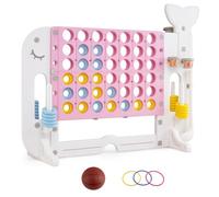 COSTWAY Forza 4 Gigante, Gioco 4 in Linea per Bambini con Altezza Regolabile, 42 Pedine, Palla da Basket, 2 Palline da Golf, Mazza da Golf, 3 Anelli e 2 Portabicchieri (Rosa)