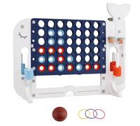 COSTWAY Forza 4 Gigante, Gioco 4 in Linea per Bambini con Altezza Regolabile, 42 Pedine, Palla da Basket, 2 Palline da Golf, Mazza da Golf, 3 Anelli e 2 Portabicchieri (Blu)