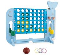 COSTWAY Forza 4 Gigante, Gioco 4 in Linea per Bambini con Altezza Regolabile, 42 Pedine, Palla da Basket, 2 Palline da Golf, Mazza da Golf, 3 Anelli e 2 Portabicchieri (Azzurro)