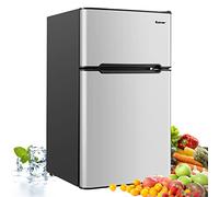 COSTWAY Frigorifero 90 L (27+63), Freezer Separato con 2 Ante e Luce LED, Refrigerazione Rapida, Silenzioso, Mini Frigo per Ufficio Casa Bar Hotel, 220-240 V/50 Hz (Grigio)