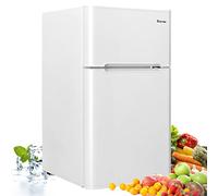 COSTWAY Frigorifero 90 L (27+63), Freezer Separato con 2 Ante e Luce LED, Refrigerazione Rapida, Silenzioso, Mini Frigo per Ufficio Casa Bar Hotel, 220-240 V/50 Hz (Bianco)