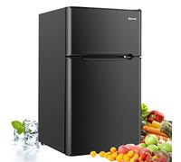 COSTWAY Frigorifero 90 L (27+63), Freezer Separato con 2 Ante e Luce LED, Refrigerazione Rapida, Silenzioso, Mini Frigo per Ufficio Casa Bar Hotel, 220-240 V/50 Hz (Nero)