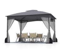 COSTWAY Gazebo da Giardino 3 x 3,6 m, Gazebo con Zanzariera a Doppia Copertura con Sacchetti di Sabbia e Picchetti a Terra, Tenda Impermeabile con Struttura in Metallo per Prato (Grigio)