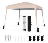 COSTWAY Gazebo da Giardino 3 x 3 M, Tendone Parasole con Telo Impermeabile e Resistente, Sacchi di Sabbia, Pieghevole, Portatile e Altezza Regolabile, per Esterno, Mercati, Fiere e Campeggio (Beige)