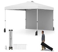 COSTWAY Gazebo Pieghevole 3 x 3 m, Gazebo da Esterno con Borsa con Ruote, Picchetti, Ancoraggi, Corde del Vento, Sacchi di Sabbia e Copertura Ventilata, Tendone Impermeabile per Feste (Bianco)