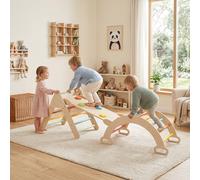 Costway Giocattoli montessori da arrampicata con scala a triangolo pieghevole arco con cuscino rimovibile, Arrampicata in legno per bambini 1+ anni Colorato