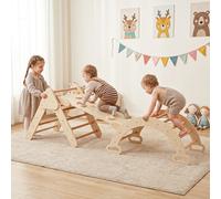 Costway Giocattoli montessori da arrampicata con scala a triangolo pieghevole arco con cuscino rimovibile, Arrampicata in legno per bambini 1+ anni Naturale