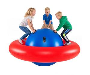 COSTWAY Giostra Gonfiabile a Pianeta per Bambini da 223CM per Inclinare, Arrampicarsi e Saltare con 6 Maniglie Incorporate, Giocattolo Spaziale per Esterno per Bambini dai 5 Anni+ (Rosso+Blu)