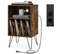 COSTWAY Giradischi Vintage Stand di Legno, Tavolino 3 Livelli con 5 Scomparti di Archiviazione Record in Vinile, Gabinetto del Supporto in Vinile per Soggiorno e Camera da Letto (Marrone Rustico)