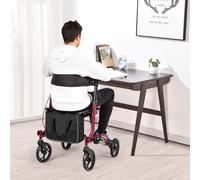 Costway Girello leggero e compatto con sedile maniglia borsa per anziani e adulti, Deambulatore pieghevole in alluminio Rosso