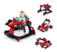 COSTWAY Girello per Bambini 4 in 1, Girello Pieghevole con Altezza e Velocità Regolabili, Carillon con Luci, Volante, Primi Passi per Bambini 6-18 Mesi, Portata 12 kg (Rosso)