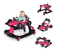 COSTWAY Girello per Bambini 4 in 1, Girello Pieghevole con Altezza e Velocità Regolabili, Carillon con Luci, Volante, Primi Passi per Bambini 6-18 Mesi, Portata 12 kg (Profondo Rosso)