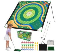 COSTWAY Golf Giocattolo con Tappetino da Putting con Supporto (Modello 2) | Gioco di Golf e Bastone con 2 Mazze Regolabili, 24 Palline Adesive, Erba Sintetica e Borsa da Trasporto, per Bambini 3+ Anni