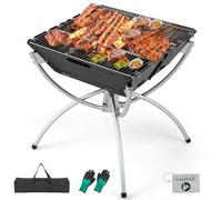 COSTWAY Griglia Barbecue da Campeggio, Barbecue Pieghevole Portatile 3 in 1 con Griglie in Acciaio Inossidabile, per Picnic, Campeggio, Cortile e Patio