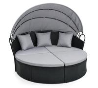 COSTWAY Isola Prendisole da Giardino, Isola Divano in Vimini con Tettuccio Retrattile, Divano Modulare con Sedute Separate e Cuscini, Divano per Giardino Terrazzo Piscina (Grigio)