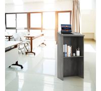 Costway Leggio da 117 cm per oratori con ripiani e fori per cavi, Leggio da pulpito per chiesa in legno per aula Grigio