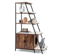 COSTWAY Lettiera per Gatti Salvaspazio, Mobile Nascosto 2 in 1 per Animali Domestici con Scaffale, Tappetini Rimovibili e Entrata a Forma di Testa di Gatto, Armadietto per Gatti per Salotto (Marrone)