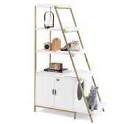 COSTWAY Lettiera per Gatti Salvaspazio, Mobile Nascosto 2 in 1 per Animali Domestici con Scaffale, Tappetini Rimovibili e Entrata a Forma di Testa di Gatto, Armadietto per Gatti per Salotto (Bianco)