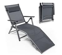 COSTWAY Lettino a Sdraio in Alluminio per Esterno, Chaise Longue da Esterno Regolabile con Schienale a 6 Posizioni, Ideale per Piscina, Spiaggia e Patio, Nero