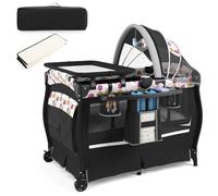 COSTWAY Lettino Neonato 5 in 1 con Materasso (Cerchi)