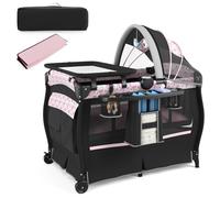 COSTWAY Lettino Neonato 5 in 1 con Materasso (Fiori grandi)