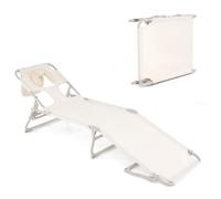 COSTWAY Lettino Prendisole da Spiaggia, Sdraio da Mare Pieghevole Leggero con Fori per Viso e Braccia, Schienale e Poggiapiedi Regolabili, per Esterno e Campeggio, Portata 200 kg, Beige