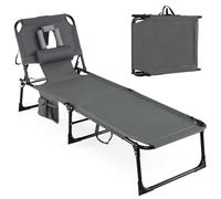 COSTWAY Lettino Prendisole da Spiaggia, Sdraio Mare Pieghevole Portatile con Foro per Viso e Braccia, Cuscino e Tasche Laterali, Schienale Regolabile 4 Posizioni, Portata 150 kg (Grigio)