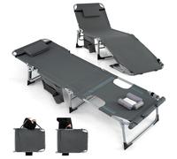 COSTWAY Lettino Prendisole Pieghevole Portatile, Lettino da Spiaggia con Fori per Viso e Braccia, Cuscino Poggiatesta e Tasca, Schienale Regolabile, per Mare e Piscina, Portata 180 kg (Grigio Scuro)