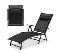 COSTWAY Lettino Prendisole Pieghevole, Schienale Regolabile in 7 Posizioni, Sdraio da Giardino in Textilene con Braccioli, Poggiatesta, Capacità di 150 kg, 142 x 61 x 103 cm (nero)