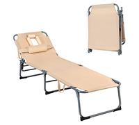 COSTWAY Lettino Prendisole Pieghevole, Sedia a Sdraio da Giardino con Foro per il Viso e Cuscini, Schienale Reclinabile, per Spiaggia Patio Piscina (beige)