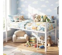 COSTWAY Letto a Soppalco Singolo 190 x 90 cm, Struttura Letto in Metallo con Sponde di Sicurezza, 2 Scale, Spazio Sotto il Letto e Supporto Solido (Bianco)
