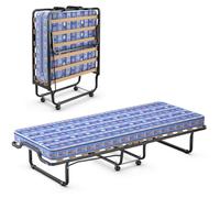 COSTWAY Letto Brandina Pieghevole, con Materasso in Memory Foam, Struttura Resistente e 4 Ruote Girevoli, Lettino Pieghevole, 200 x 80 x 40cm, Made in Italy (Blu)