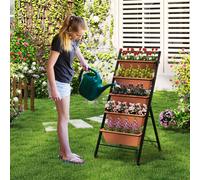 Costway Letto da giardino a 5 livelli con 5 contenitori per piante, Supporto da giardinaggio rialzato in metallo Marrone