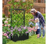 Costway Letto da giardino rialzato con traliccio da 112 cm per piante rampicanti, Contenitore per piante da interno ed esterno Nero